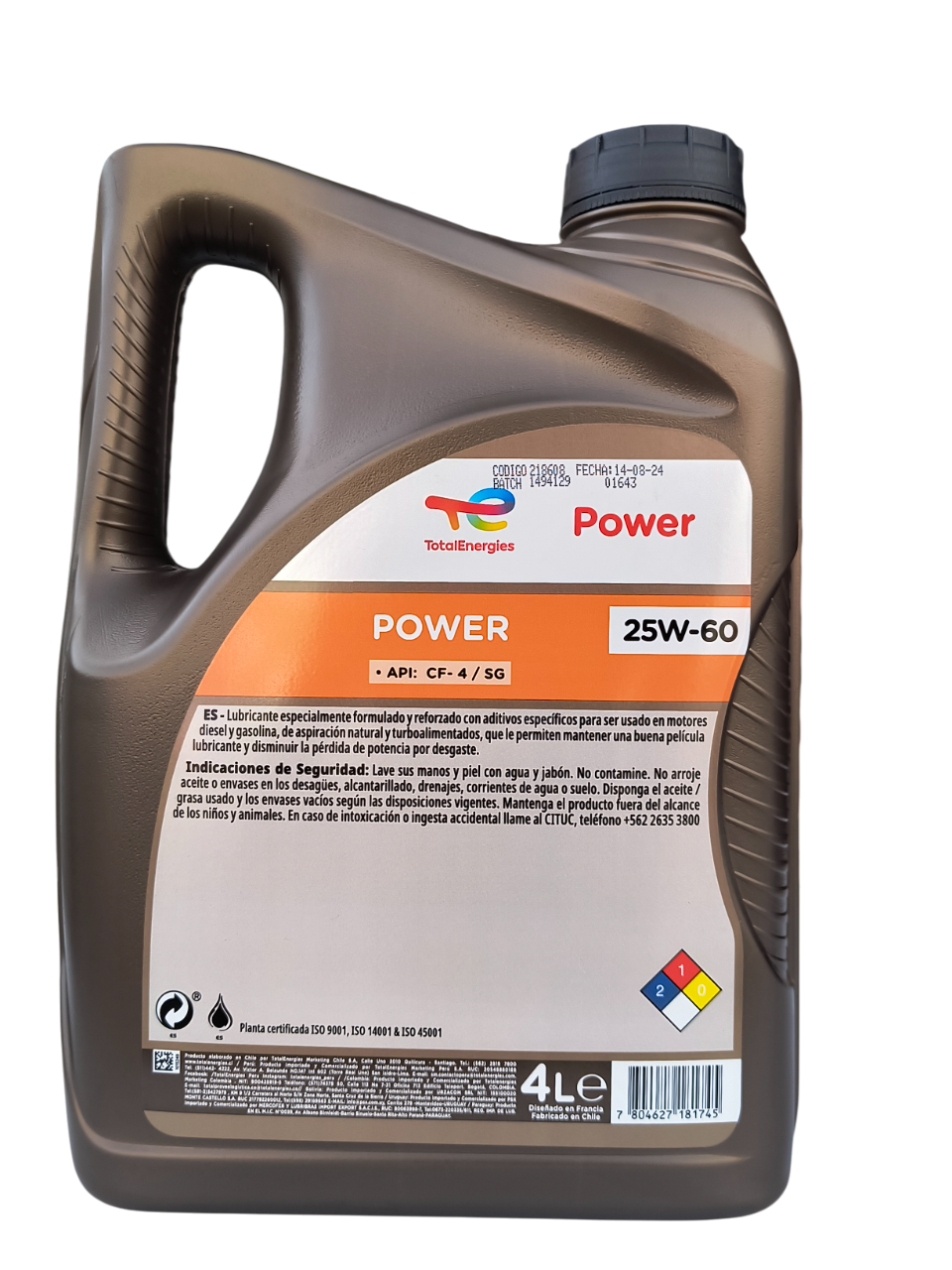 Total Power 25w-60 | Aceite de motor - Galón 4 Lt. | El Paisa Motor